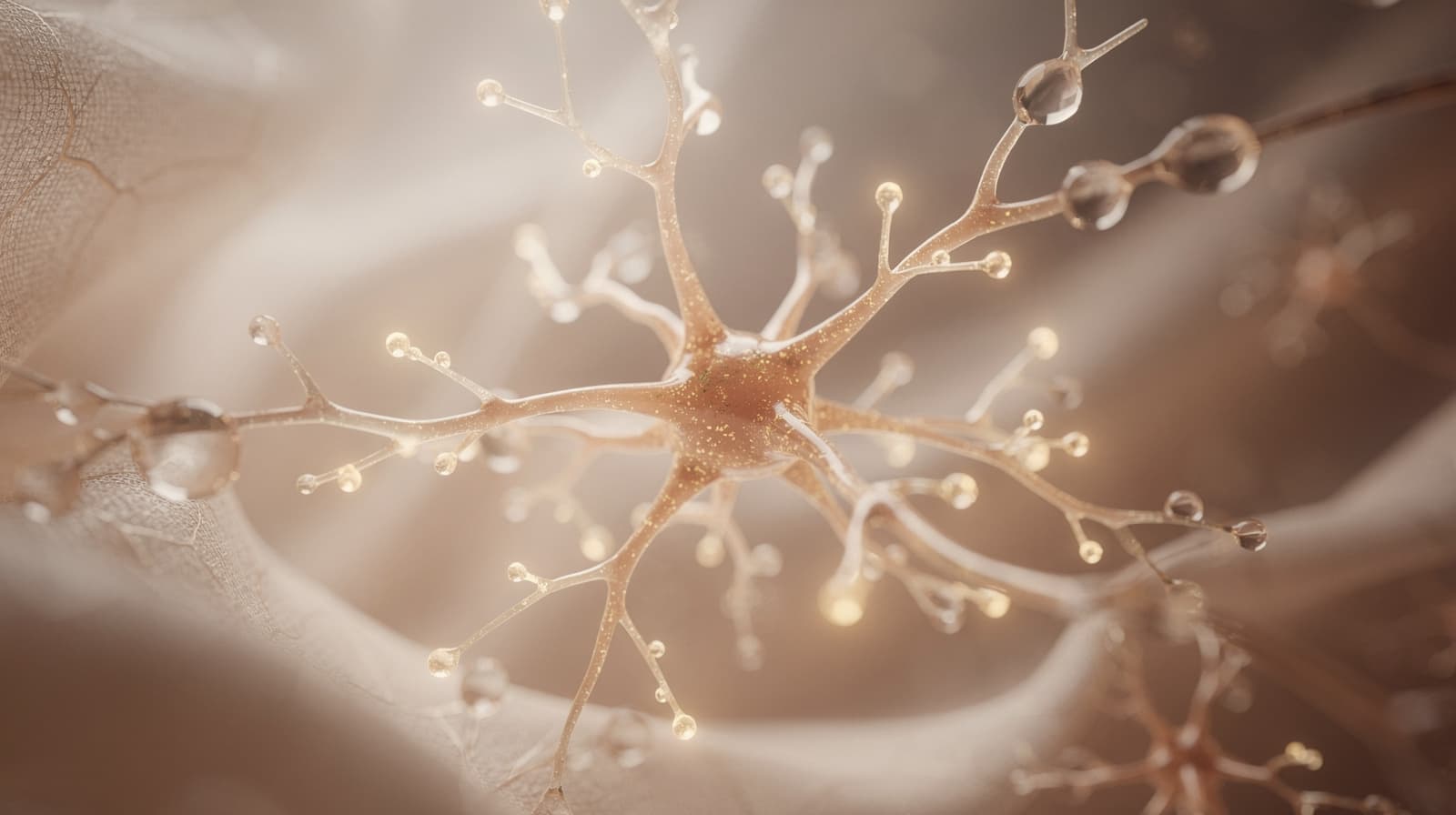 Stylised illustration of hippocampal neurons forming new dendritic spines, representing dihexa's proposed synaptogenic mechanism.