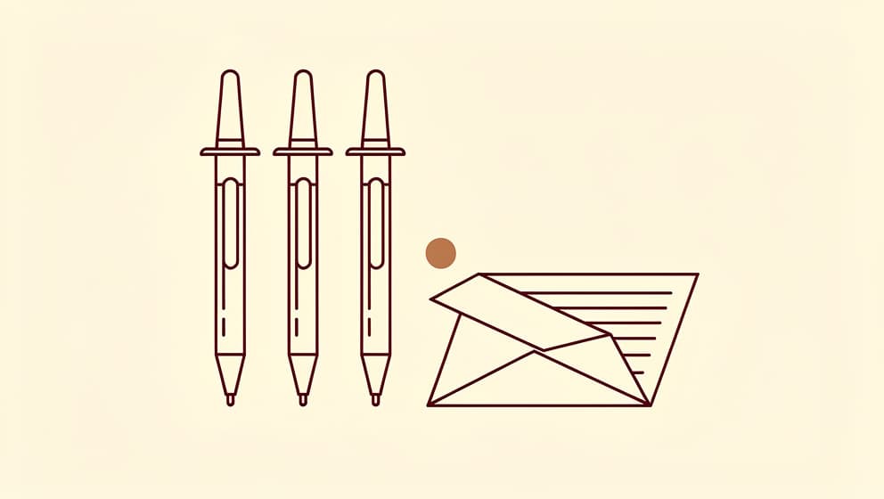 Minimal editorial illustration of a Norwegian prescription motif with three dose-pen silhouettes and a muted copper accent