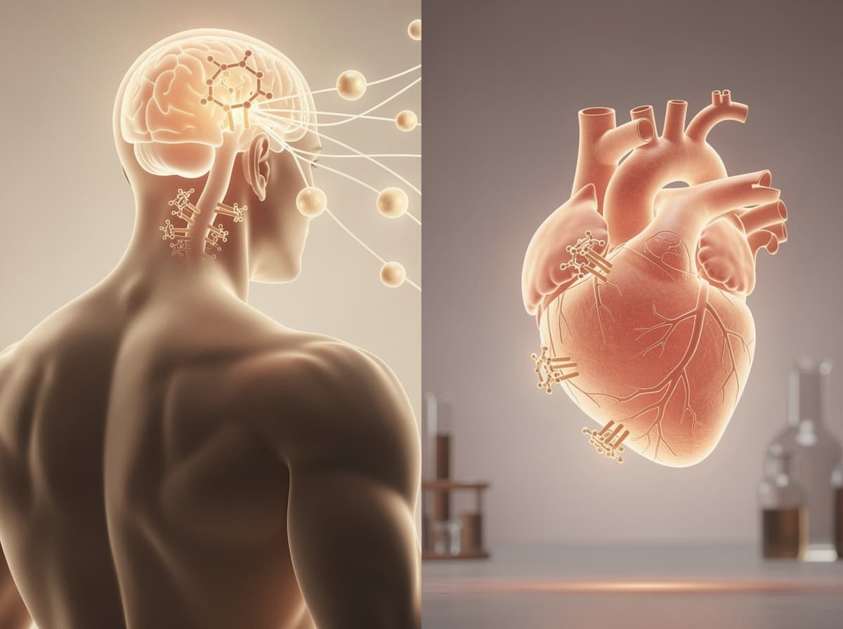 Illustration comparing hexarelin binding at pituitary GHS-R1a for GH release and at cardiac CD36 for cardioprotective signaling