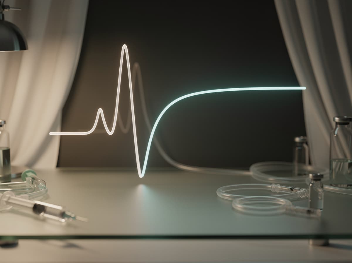 Time-versus-plasma-GH curves showing ipamorelin's sharp short pulse and CJC-1295 DAC's sustained multi-day plateau