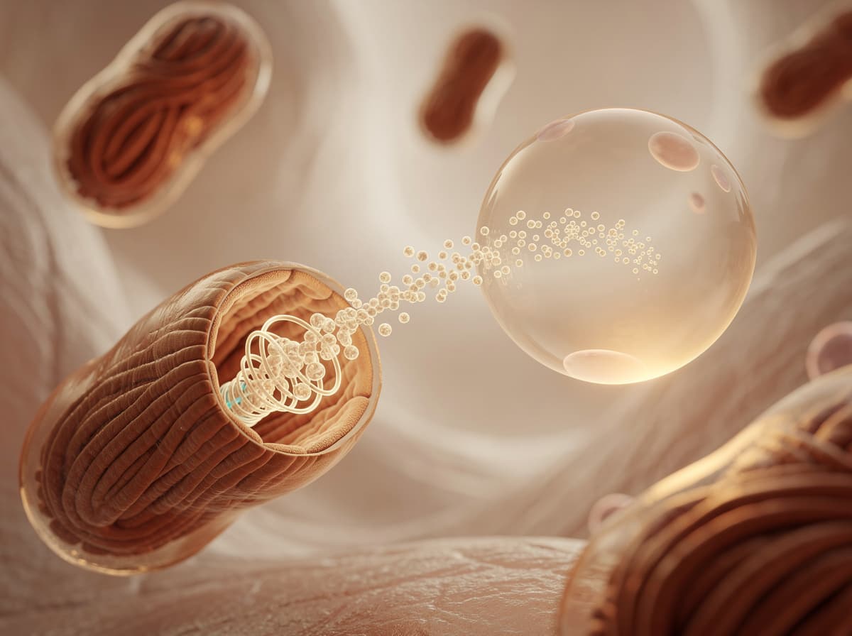 Diagram som viser MOTS-c sitt opphav i det mitokondrielle 12S rRNA-genet og translokasjonen til cellekjernen under metabolsk stress.