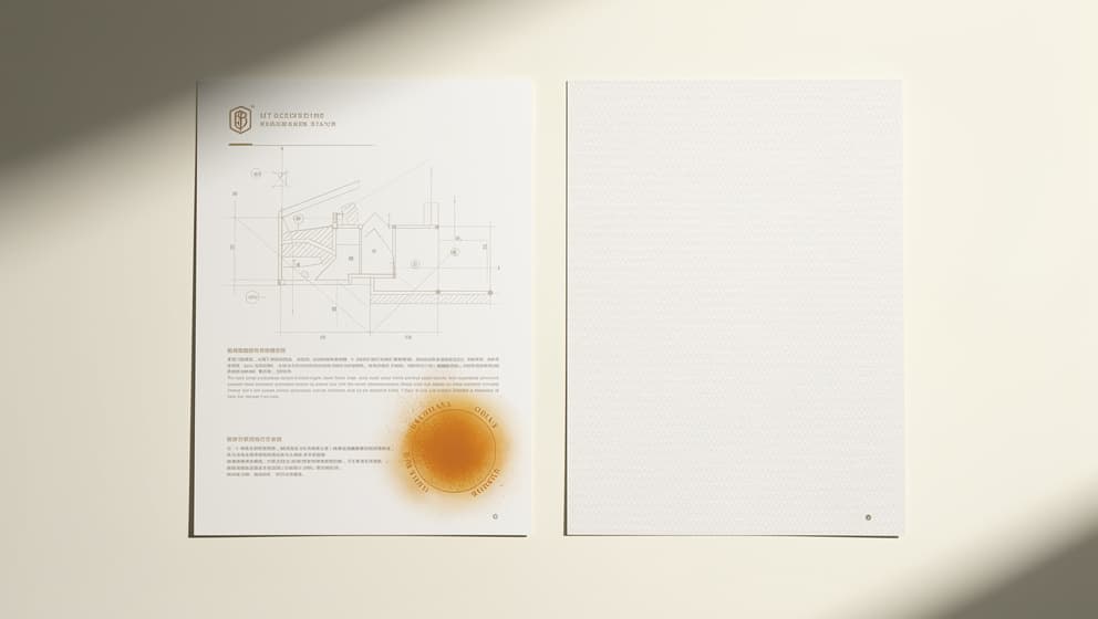 Redaksjonell delt komposisjon på kremfarget bakgrunn med to abstrakte regulatoriske dokumenter side om side, det ene med et mykt varmt ravgult stempel og det andre umerket, ingen flagg, ingen figurer, ingen tekstoverlegg