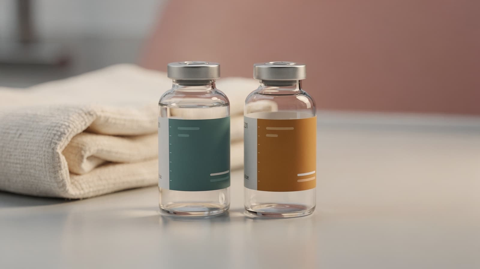 Two labelled vials on a clinical bench representing a data comparison between semaglutide and the investigational triple agonist retatrutide.